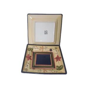 Set Of 2 Hand Painted Simone Square 10 1/2 Inch Dinner Plates by HD Designs